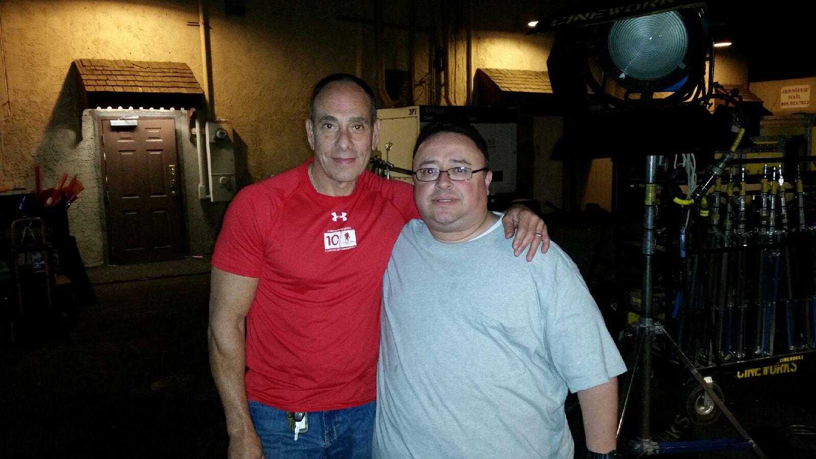 Gabriel Campisi with Nestor Serrano on the set of The Horde.