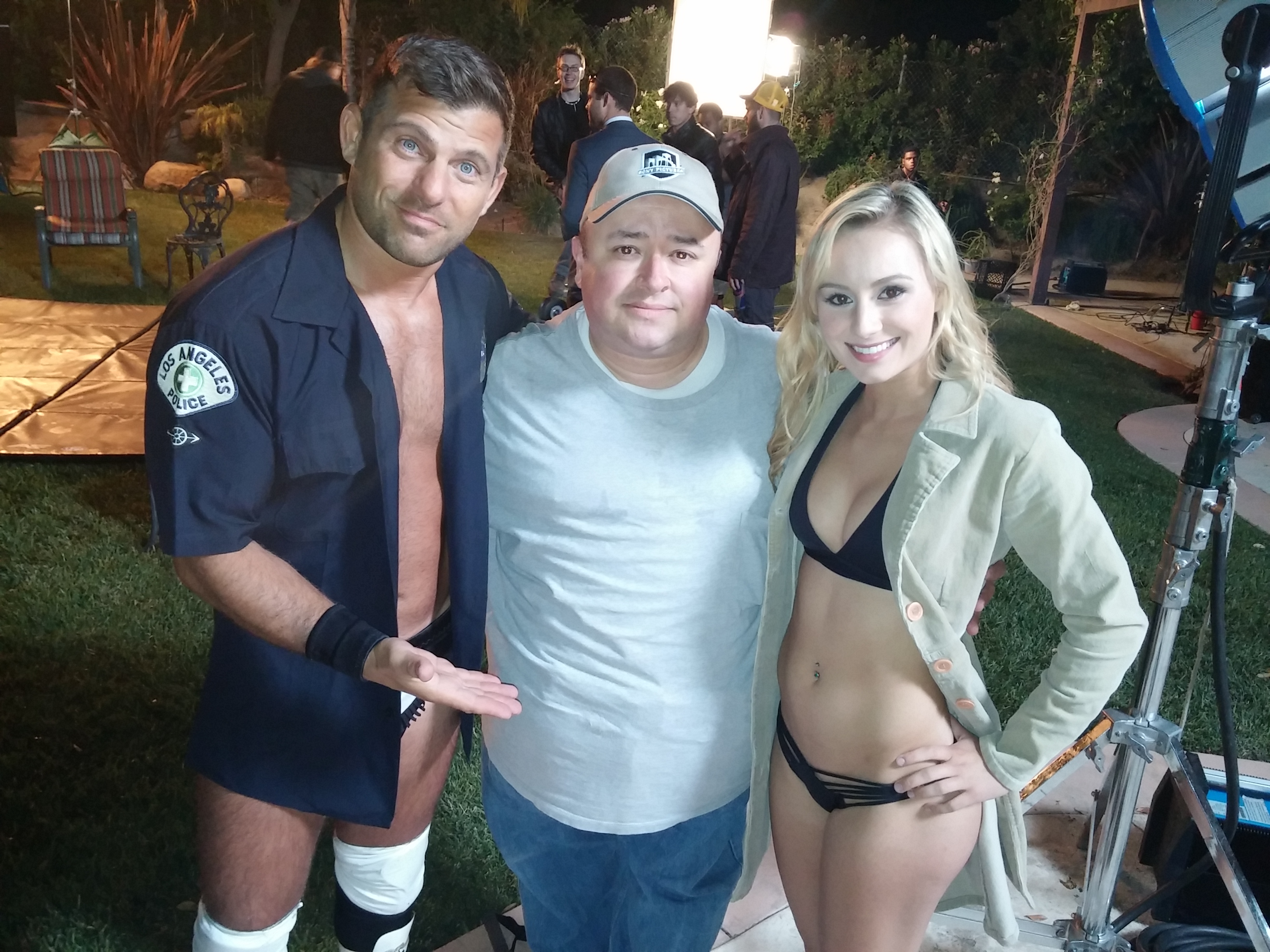 Matt Striker, Gabriel Campisi and Julie Ann Dawson on the set of School's Out.