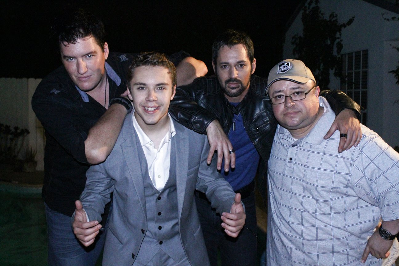 Roger Kiplinger, Richard Switzer, David Gere and Gabriel Campisi on the set of School's Out.