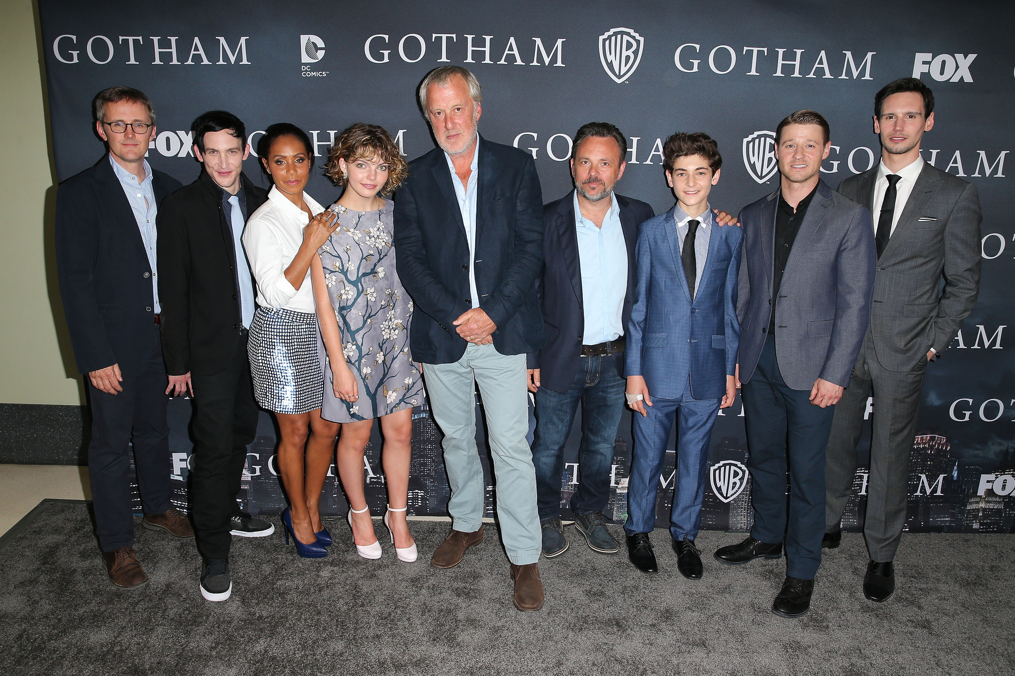 Jada Pinkett Smith, Danny Cannon, Bruno Heller, John Stephens, Ben McKenzie, Robin Lord Taylor, David Mazouz, Camren Bicondova and Cory Michael Smith at event of Gotham (2014)