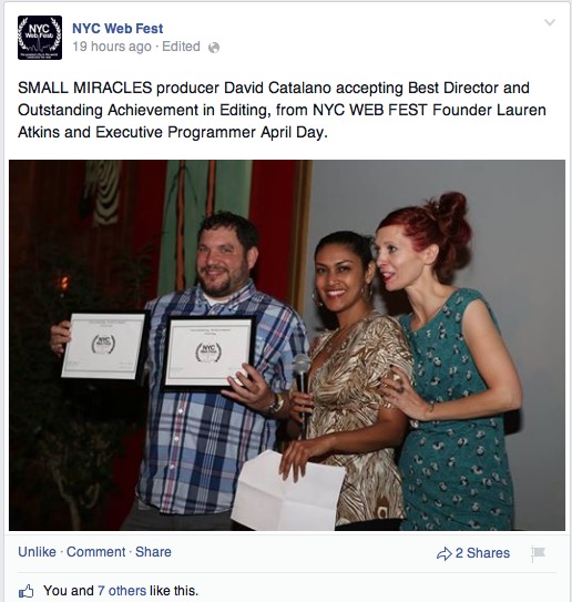 SMALL MIRACLES wins two awards at 2014 NYC Web Fest