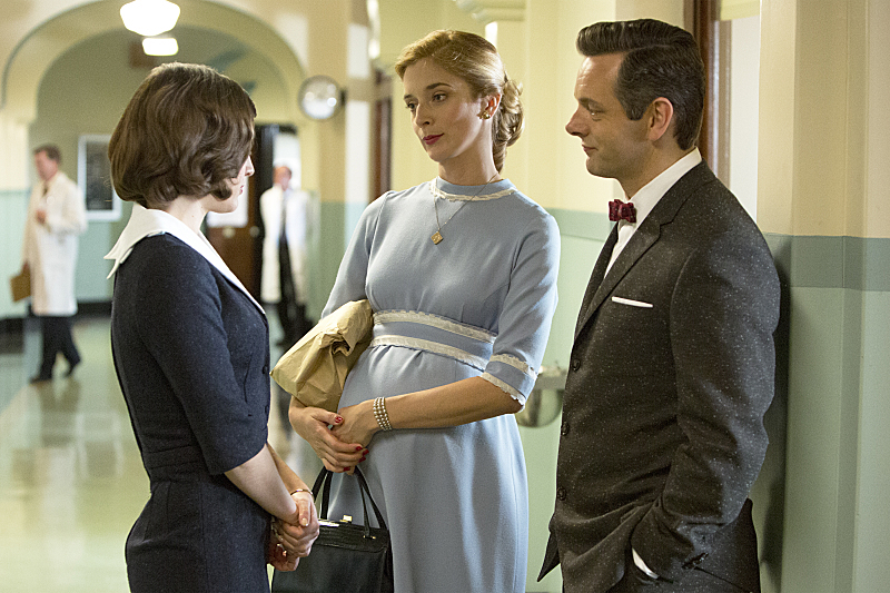 Still of Lizzy Caplan, Michael Sheen and Caitlin FitzGerald in Masters of Sex (2013)