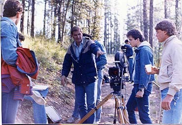 First Day of principal photography on Storm (1987). Picture from left, David Palffy, Tim Hollings, Robert Caplette (bg), David Winning, Thom Schioler.