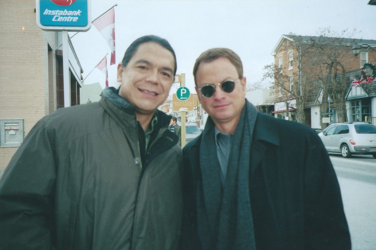 Lorne Cardinal and Gary Sinise during the filming of 