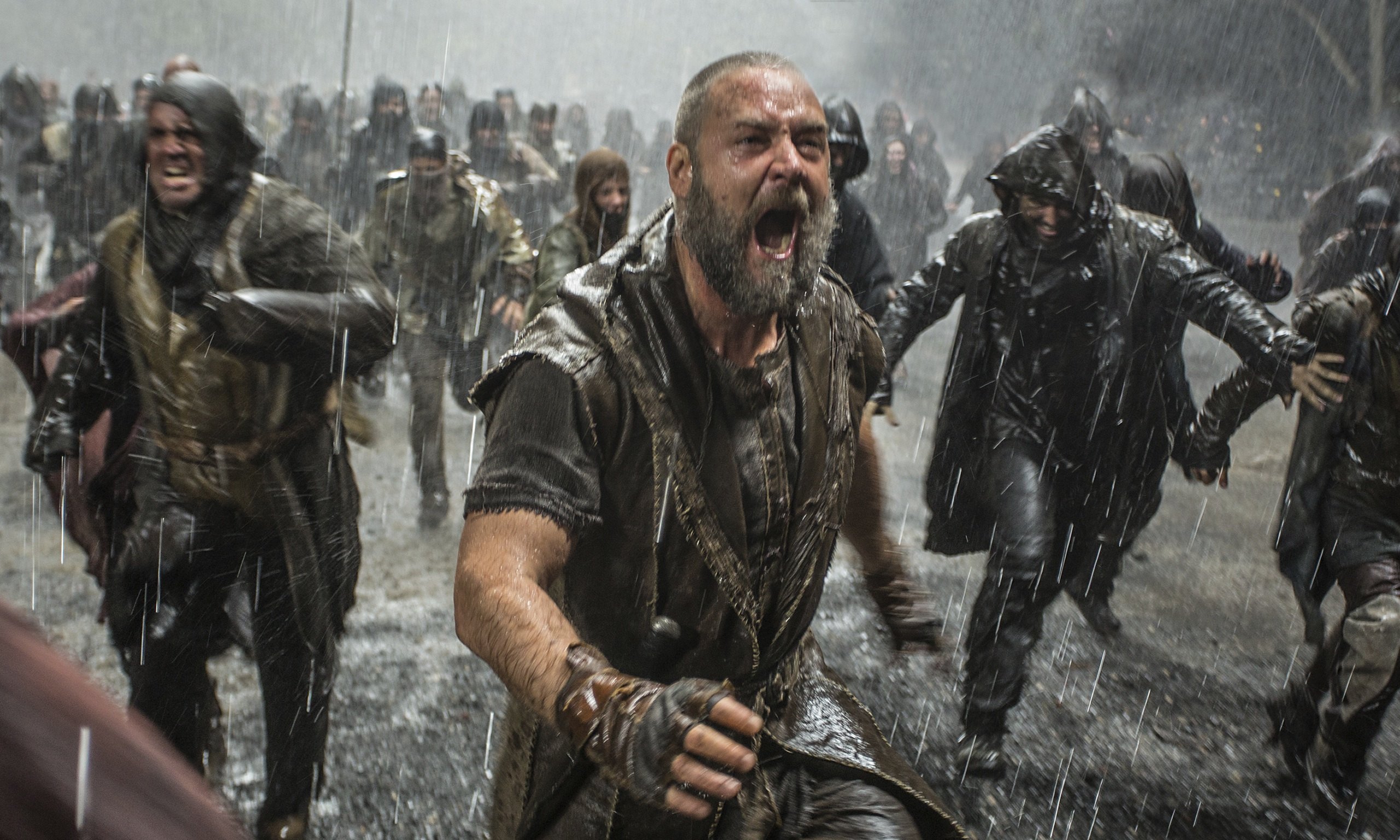 Chris Cardona (left) with Russell Crowe, charging the Ark in the film NOAH.