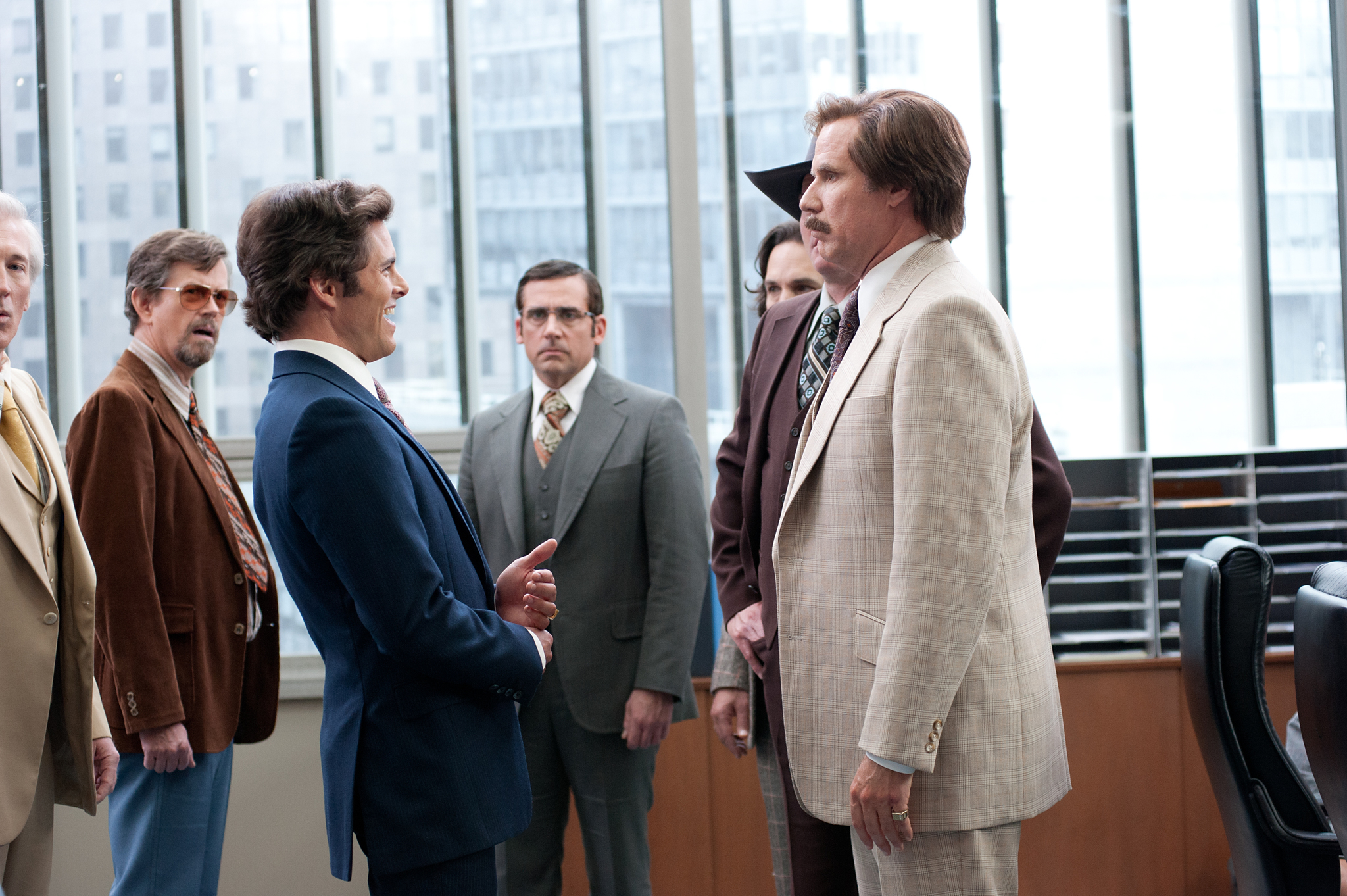 Still of Will Ferrell, James Marsden, Dylan Baker, Steve Carell, David Koechner and Paul Rudd in Anchorman 2: The Legend Continues (2013)