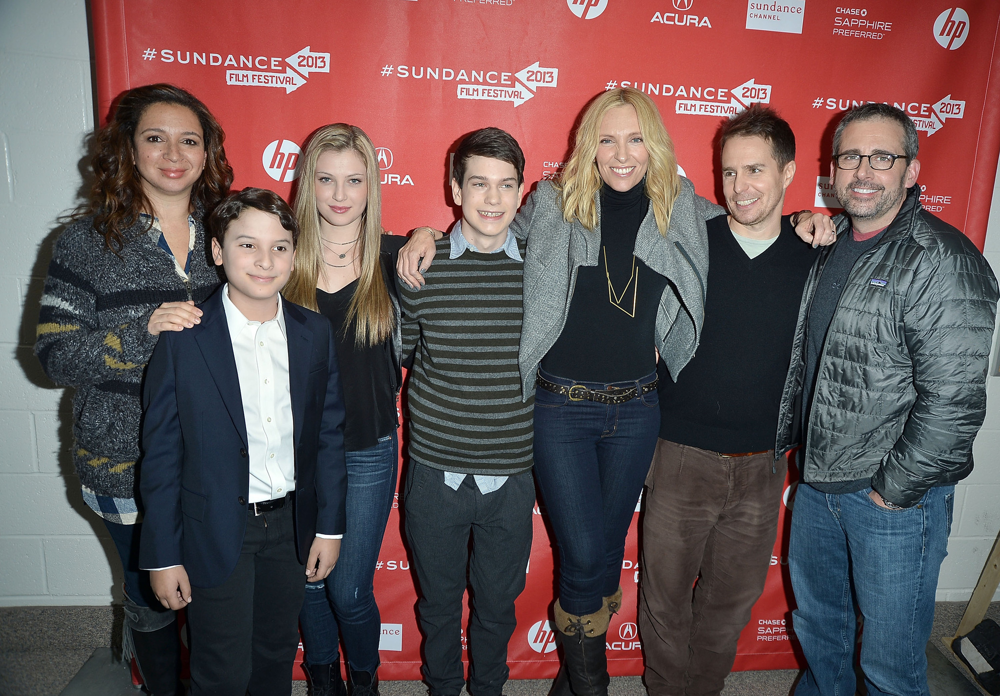 Toni Collette, Sam Rockwell, Steve Carell, River Alexander and Zoe Levin at event of The Way Way Back (2013)