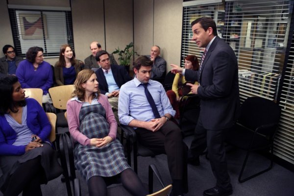 Still of Steve Carell, Jenna Fischer, John Krasinski and Mindy Kaling in The Office (2005)