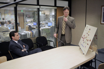 Still of Steve Carell and Rainn Wilson in The Office (2005)