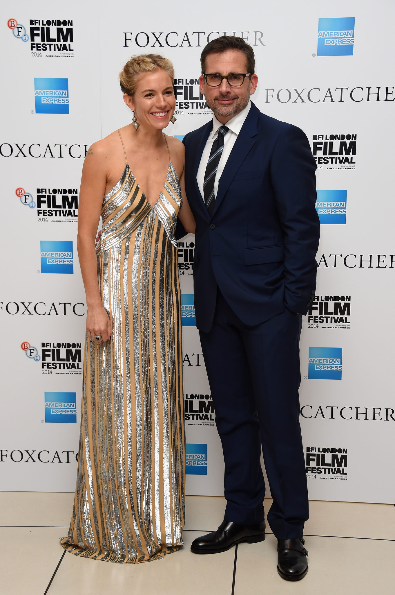 Steve Carell and Sienna Miller at event of Foxcatcher (2014)