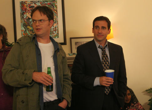 Still of Steve Carell and Rainn Wilson in The Office (2005)