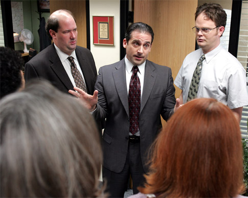 Still of Steve Carell and Rainn Wilson in The Office (2005)