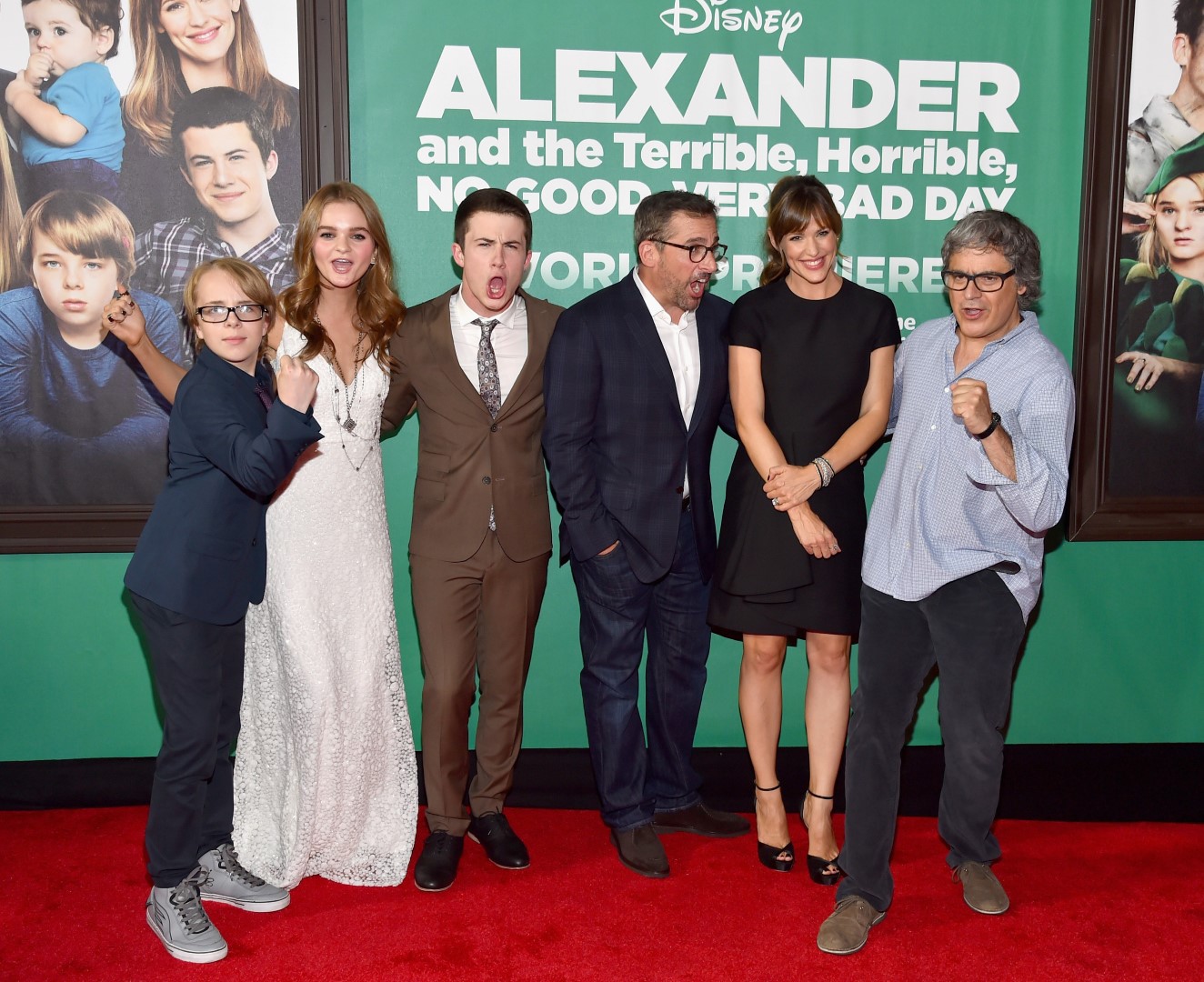 Jennifer Garner, Miguel Arteta, Steve Carell, Kerris Dorsey, Dylan Minnette and Ed Oxenbould at event of Aleksandras ir baisiai, labai siaubingai nesekminga diena (2014)