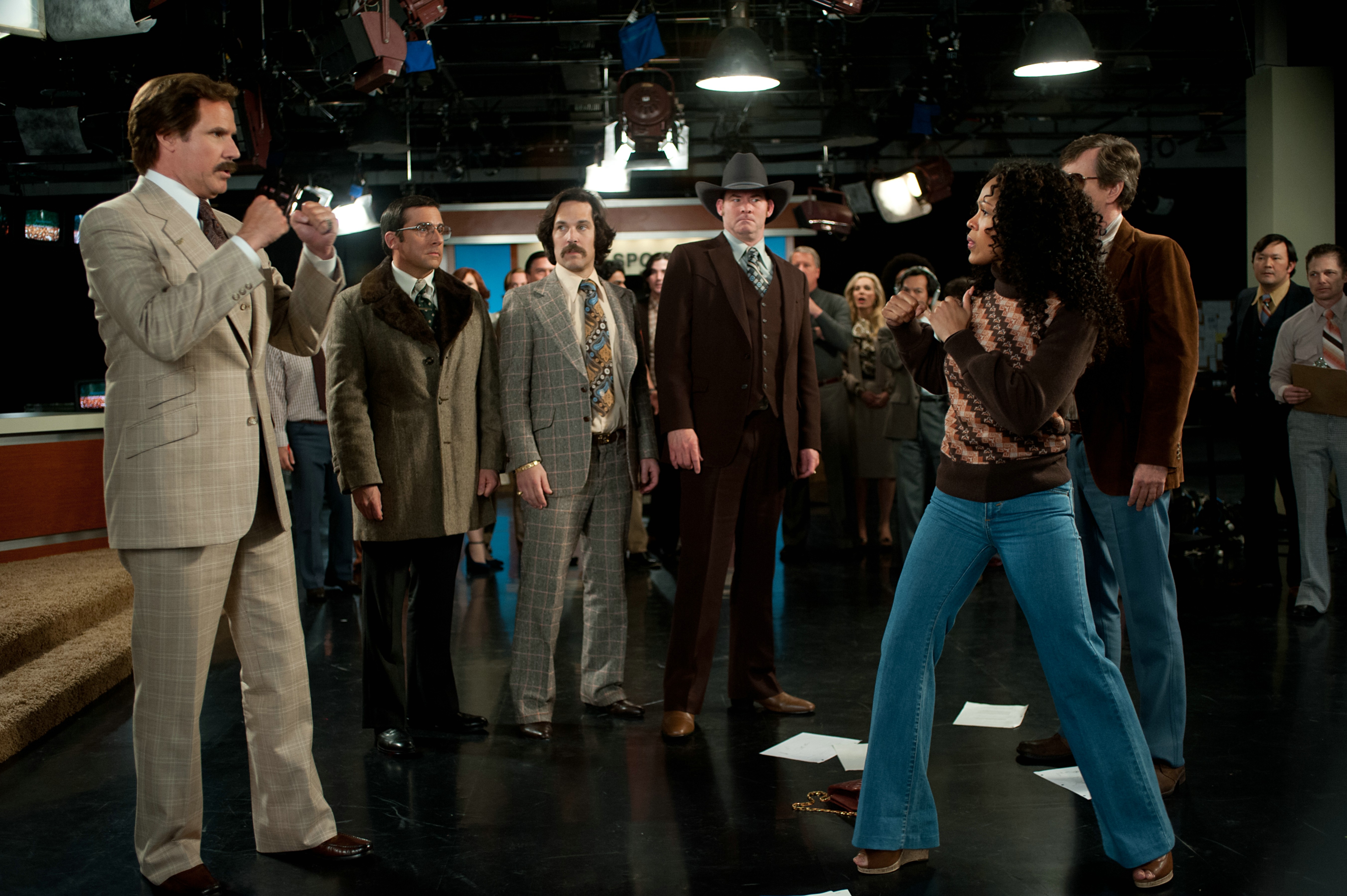 Still of Will Ferrell, Steve Carell, David Koechner and Paul Rudd in Anchorman 2: The Legend Continues (2013)