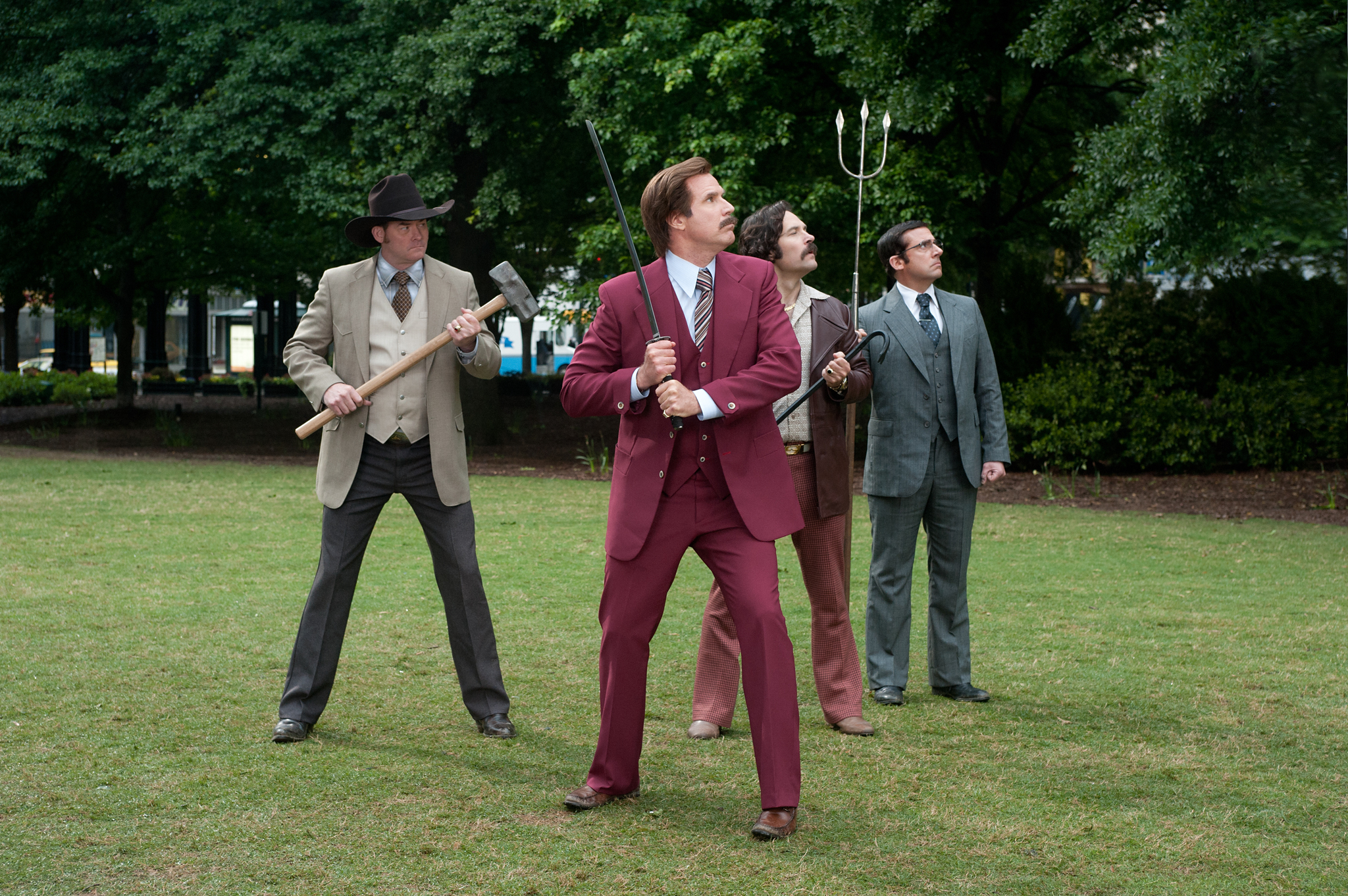 Still of Will Ferrell, Steve Carell, David Koechner and Paul Rudd in Anchorman 2: The Legend Continues (2013)