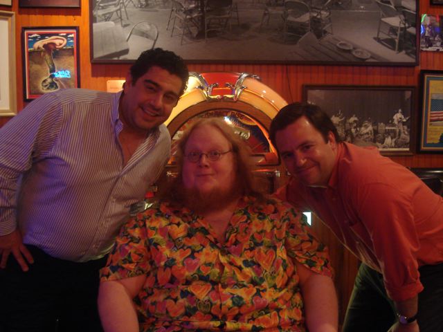 From left to right: Alvaro Domingo (producer), Harry Knowles (Aintitcool film critic), and Salvador Carrasco (writer/director) after a screening of 