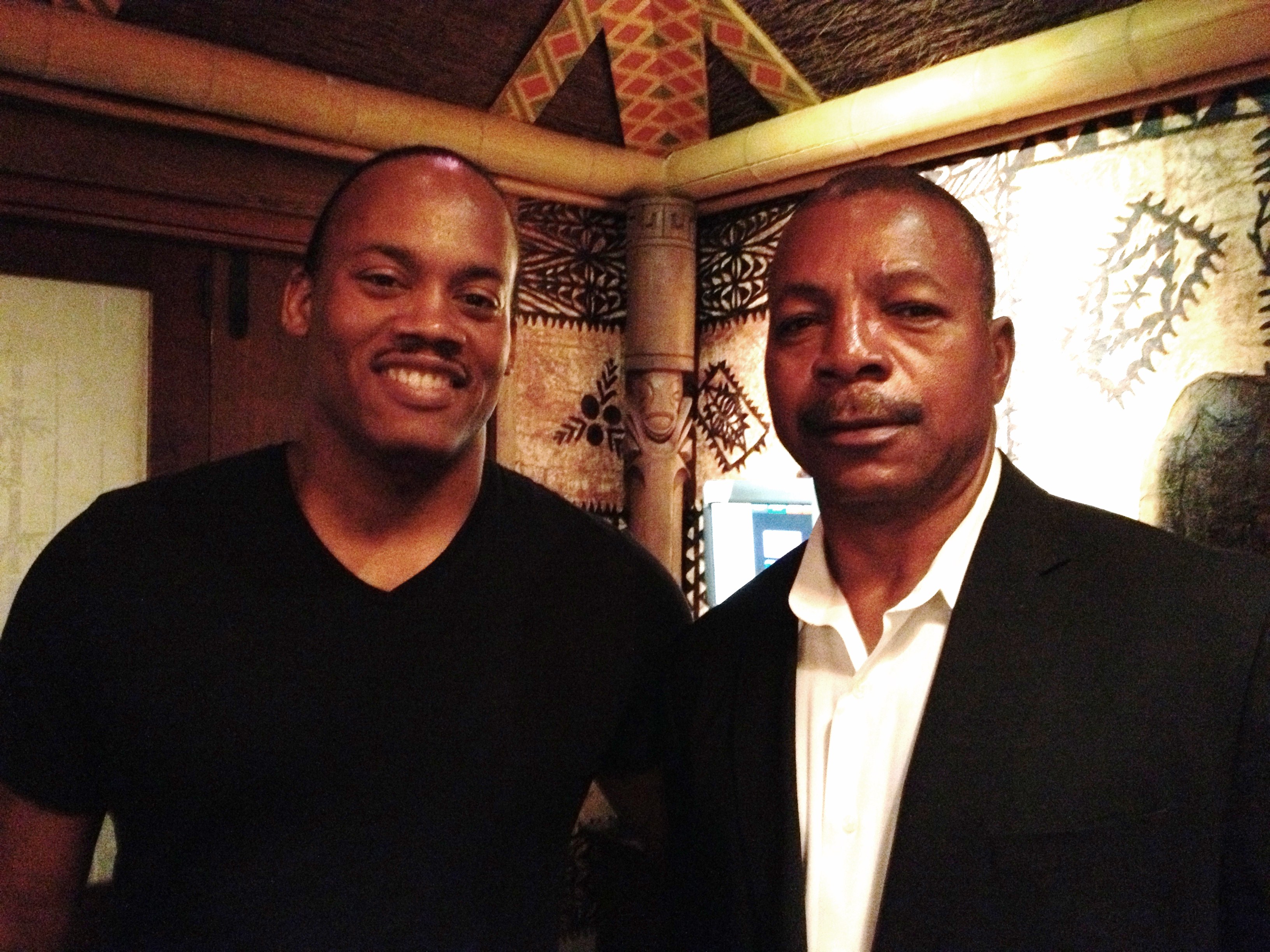 Producer/Director Greg Carter and legendary Actor/Director Carl Weathers at Filmmaker luncheon provided by the Trinidad & Tobago Film Commission at Trader Vic's at L.A. Live