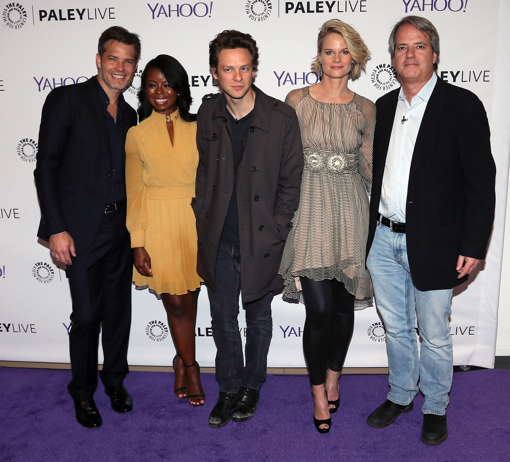 Graham Yost, Joelle Carter, Timothy Olyphant, Jacob Pitts and Erica Tazel at event of Justified (2010)