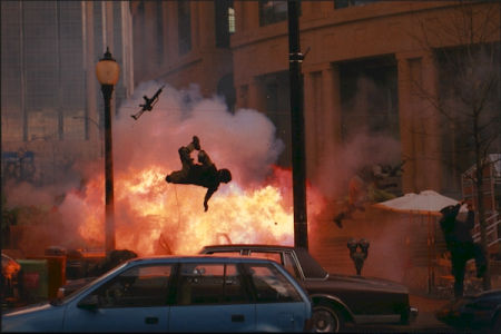 Lauro Chartrand doing a back 3/4 flip off an air ram from an exploding cop car in 
