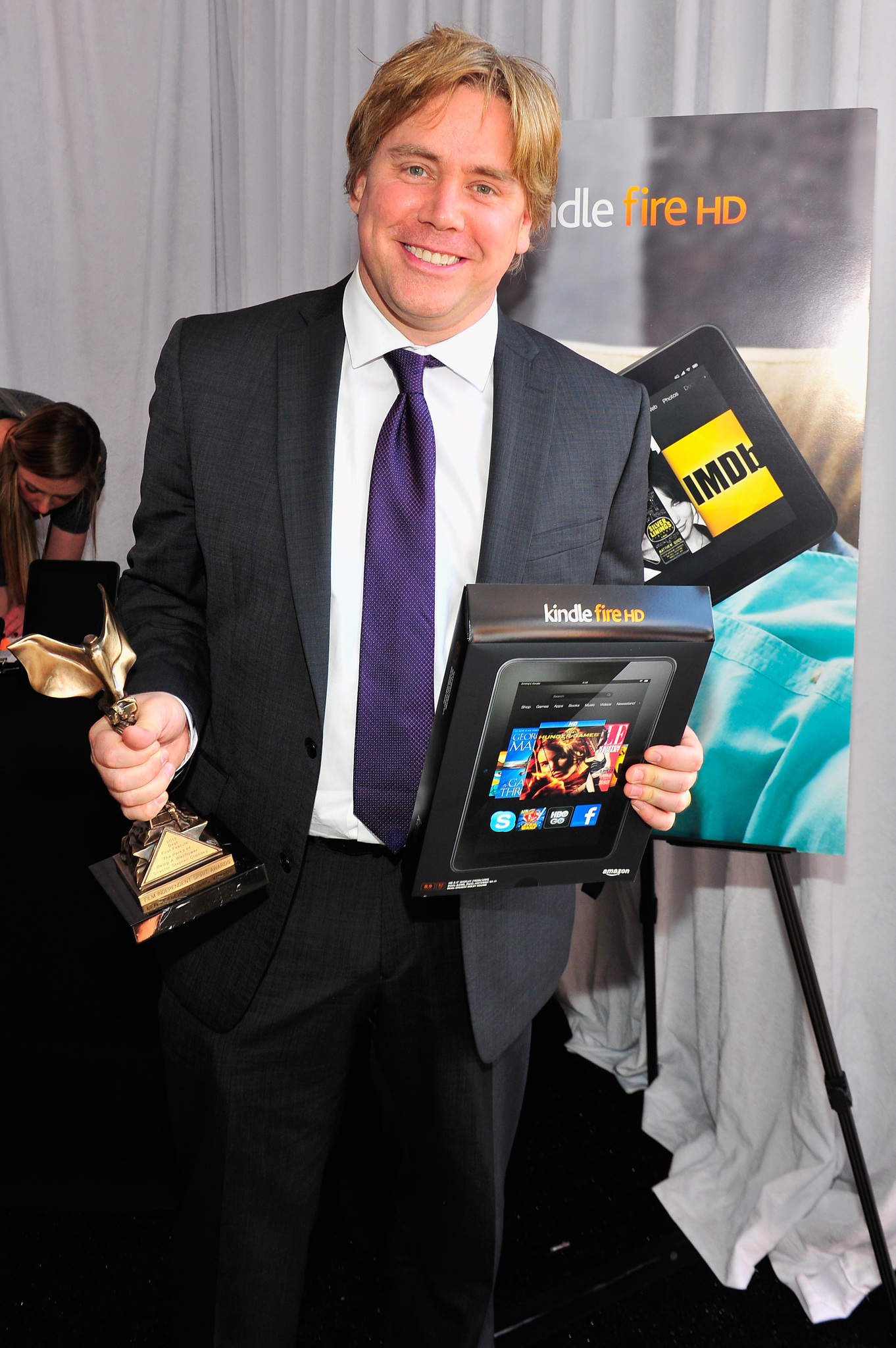 Stephen Chbosky poses in the Kindle Fire HD and IMDb Green Room during the 2013 Film Independent Spirit Awards at Santa Monica Beach on February 23, 2013 in Santa Monica, California.