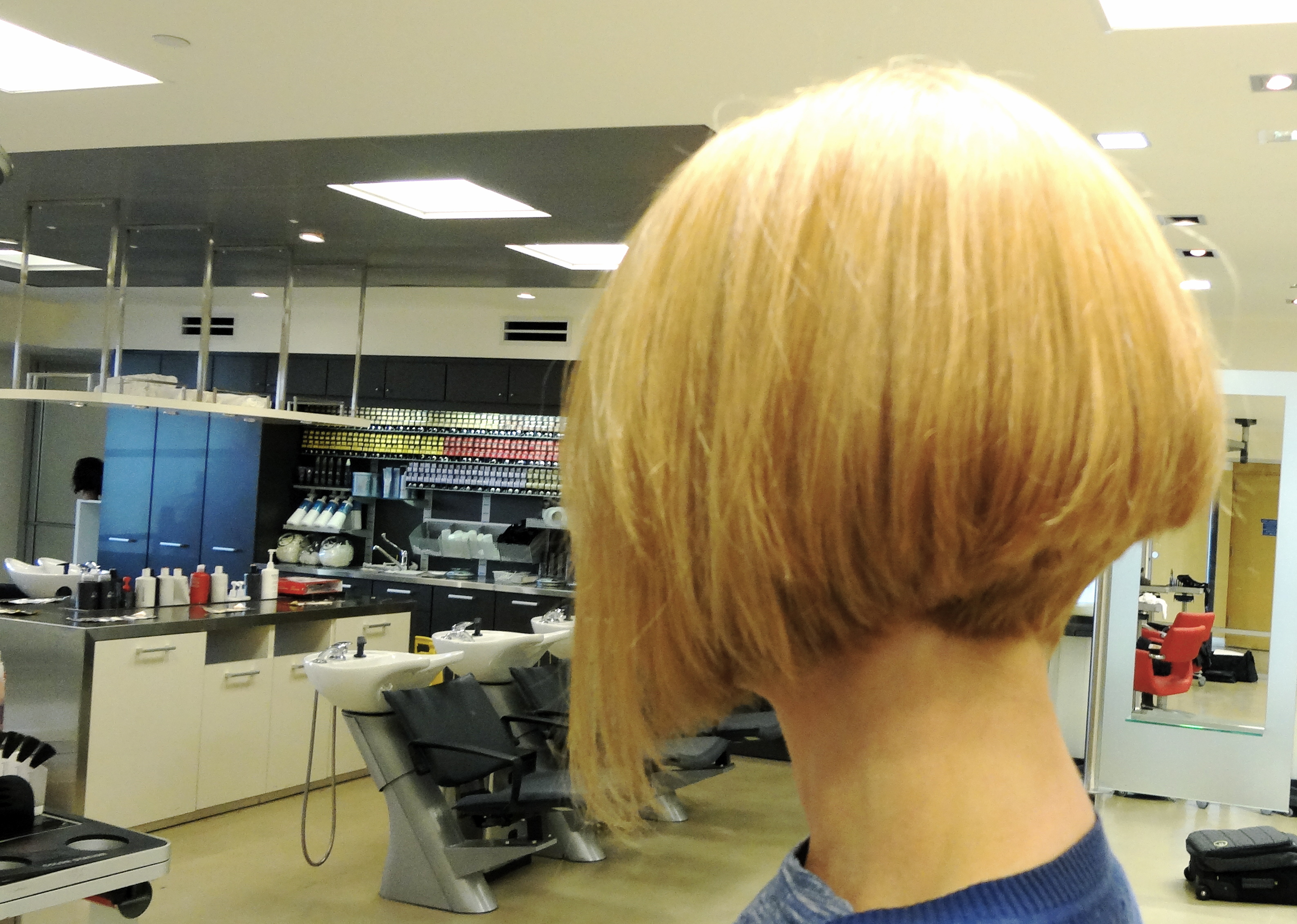 Carolyn Cable model at Studio LA, with Butter Blonde hair color and Sassoon Bob for Wella Collections.