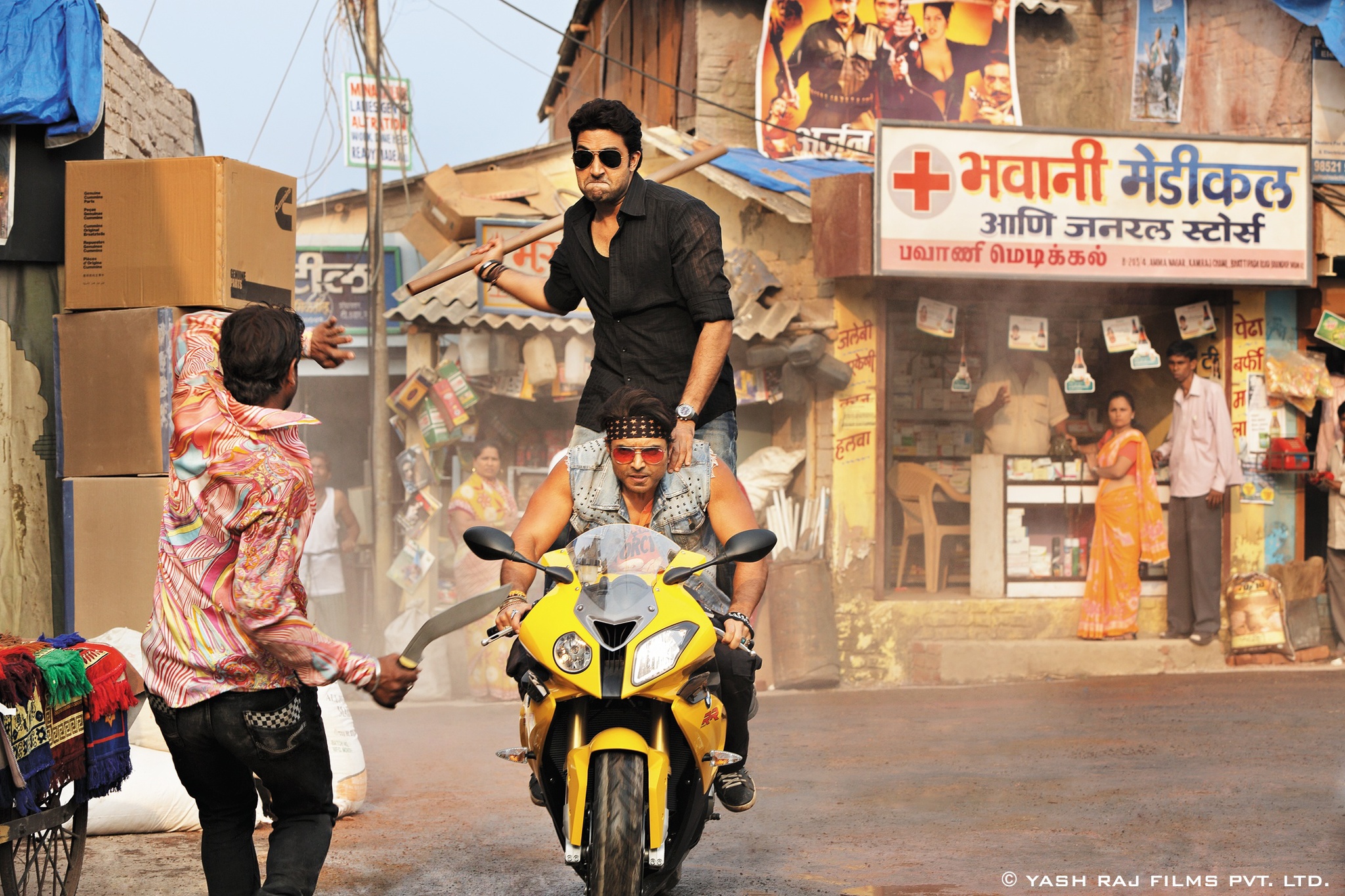 Still of Abhishek Bachchan and Uday Chopra in Dhoom:3 (2013)