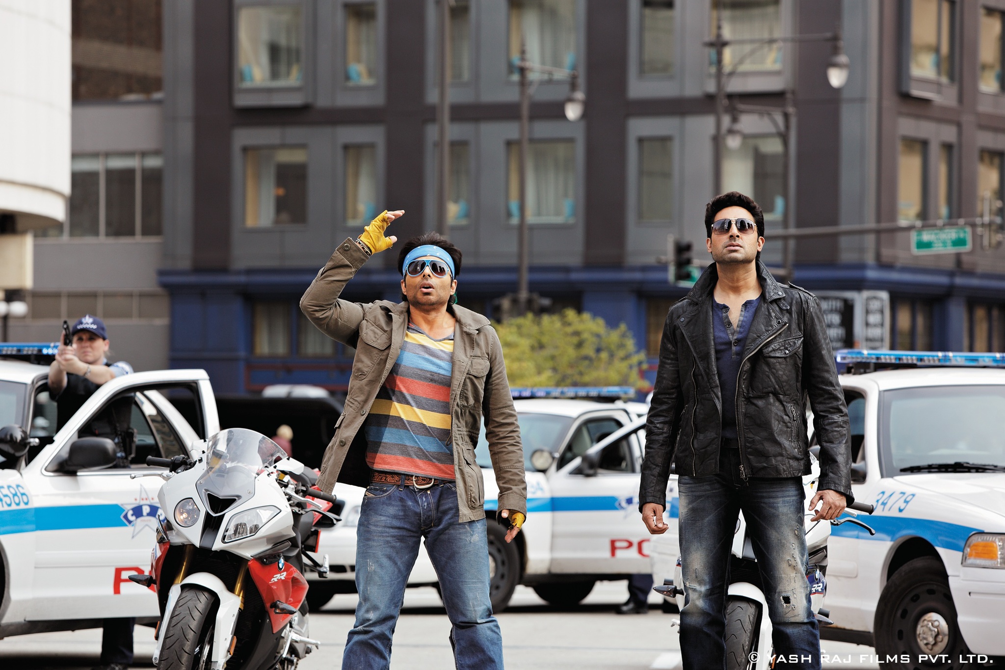 Still of Abhishek Bachchan and Uday Chopra in Dhoom:3 (2013)