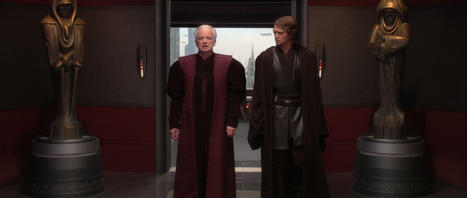 Still of Ian McDiarmid and Hayden Christensen in Zvaigzdziu karai. Situ kerstas (2005)