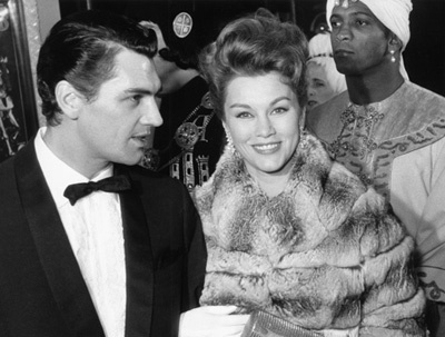 Linda Christian and Edmund Purdom in Rome for the film premiere of 