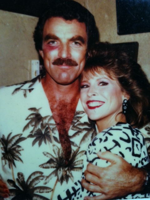 With Tom Selleck on the set of Magnum P.I.