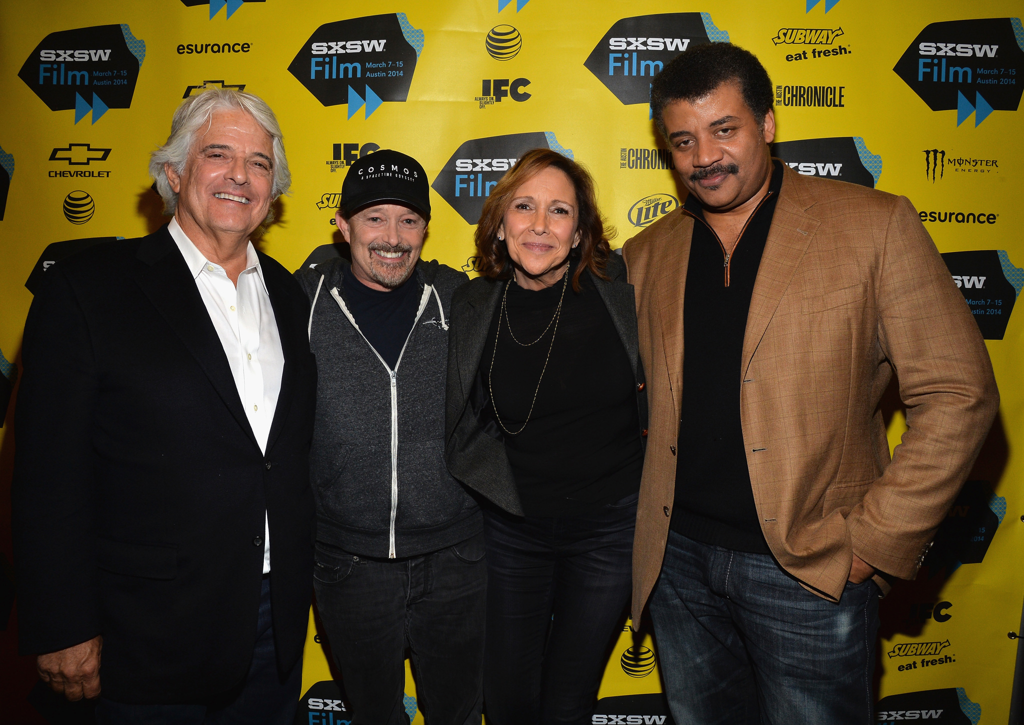 Mitchell Cannold, Jason Clark, Ann Druyan and Neil deGrasse Tyson at event of Cosmos: A Spacetime Odyssey (2014)