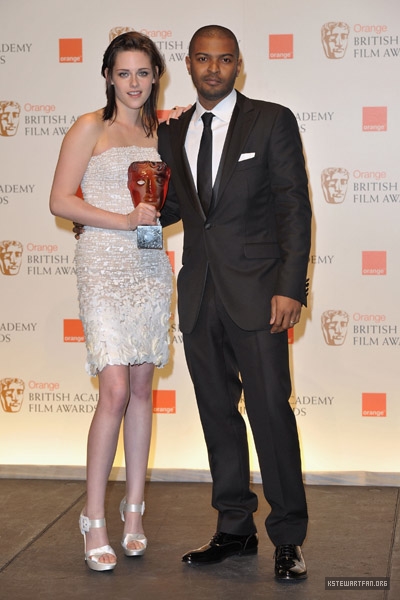 Orange rising star 2010 winner kristen stewart with 2009 winner Noel Clarke at BAFTA 2010