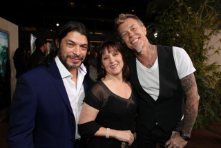 Producer Charlotte Huggins with Robert Trujillo and James Hetfield from Metallica - Journey 2: The Mysterious Island