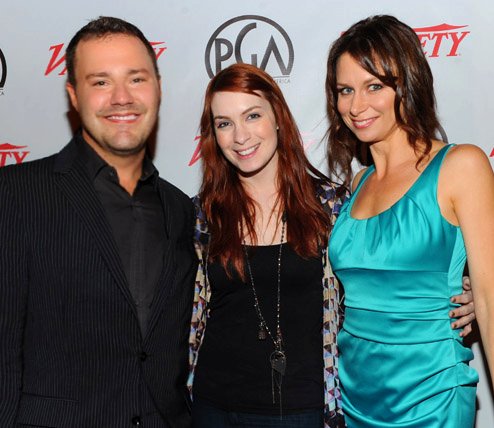MARINA DEL REY, CA - OCTOBER 17: Actor Wilson Cleveland, Actresses Felicia Day and Mary Lynn Rajskub and attend The Producers Guild of America's Digital 25: 2011 in association with Variety Magazine at Ritz Carlton Hotel.