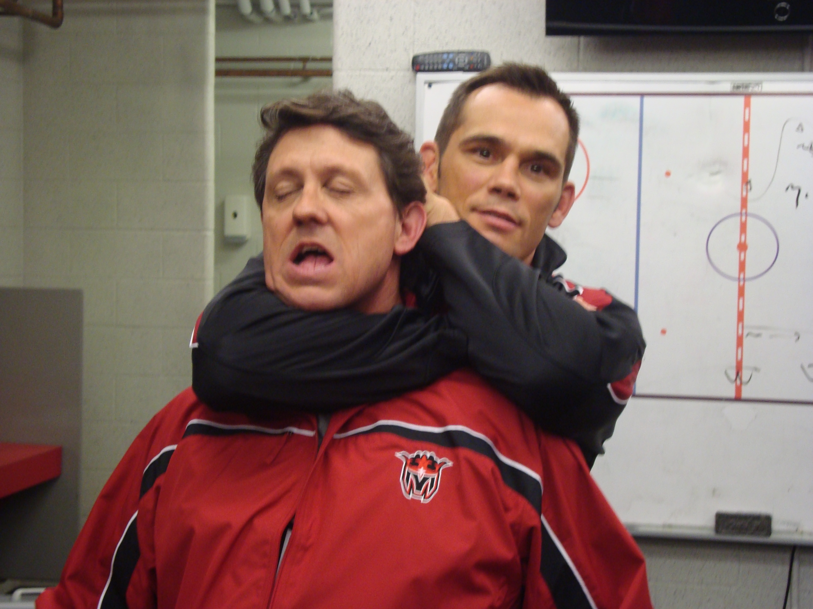Roger getting a lesson from UFC Champ/Actor Rich Franklin on how to apply a sleeper hold during some downtime on the filming of The Genesis Code