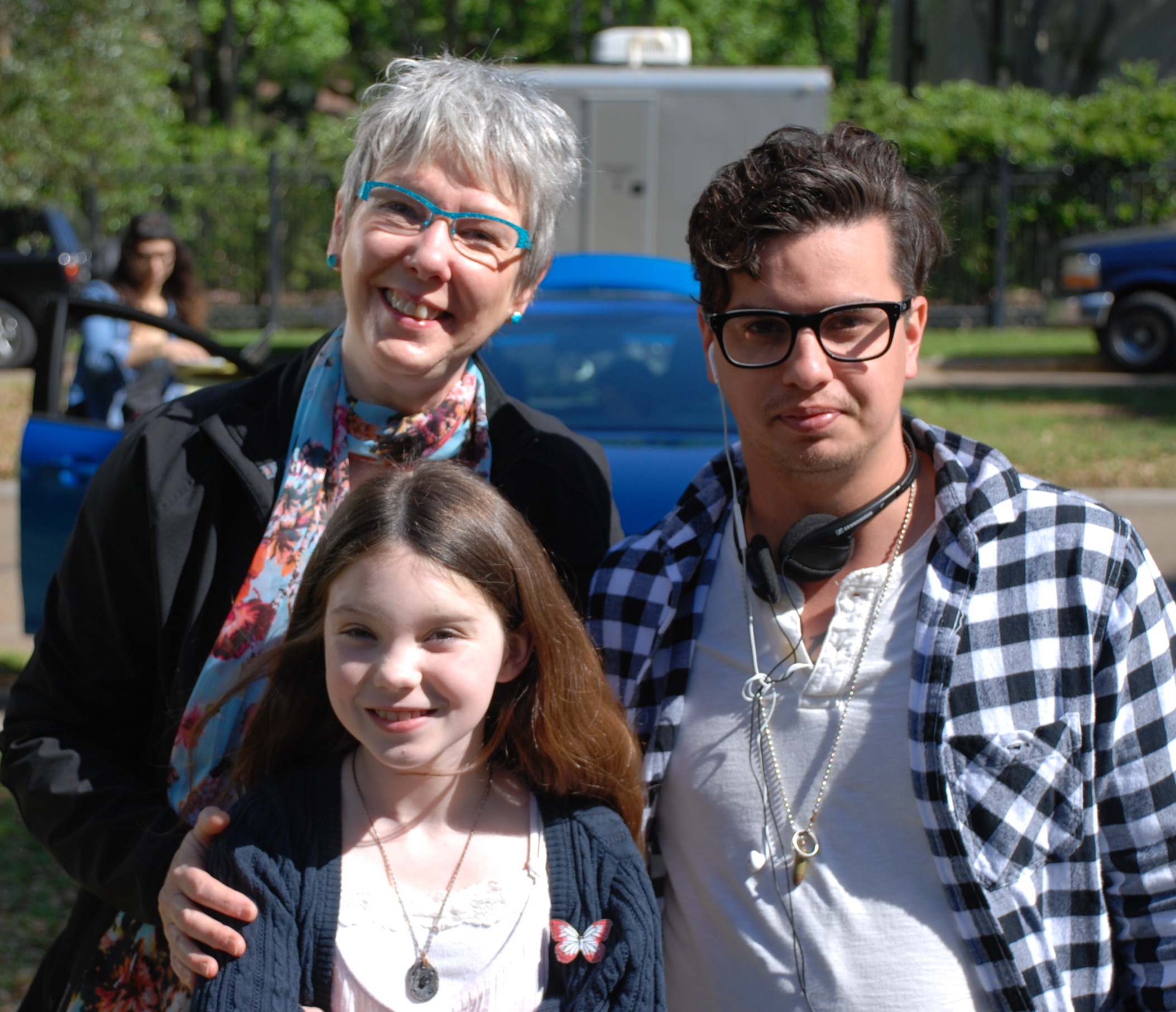Sharon Y. Cobb, writer; L. Gustavo Cooper, writer/director and star Kennedy Brice on the set of June.