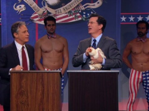 Still of Stephen Colbert and Jon Stewart in The Daily Show: Rand Paul (2012)