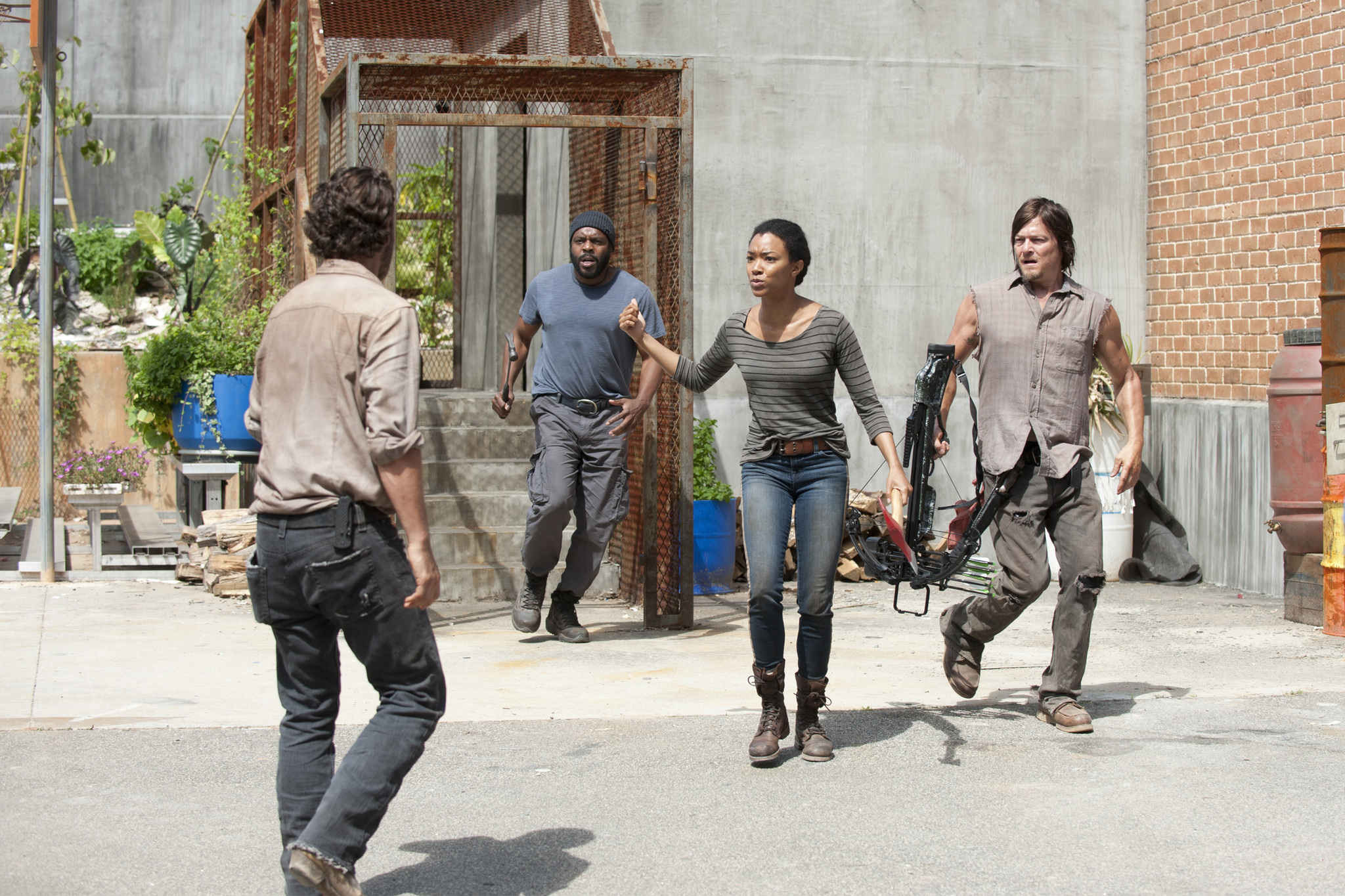 Still of Norman Reedus, Chad L. Coleman, Rick Grimes, Andrew Lincoln and Sonequa Martin-Green in Vaiksciojantys negyveliai (2010)