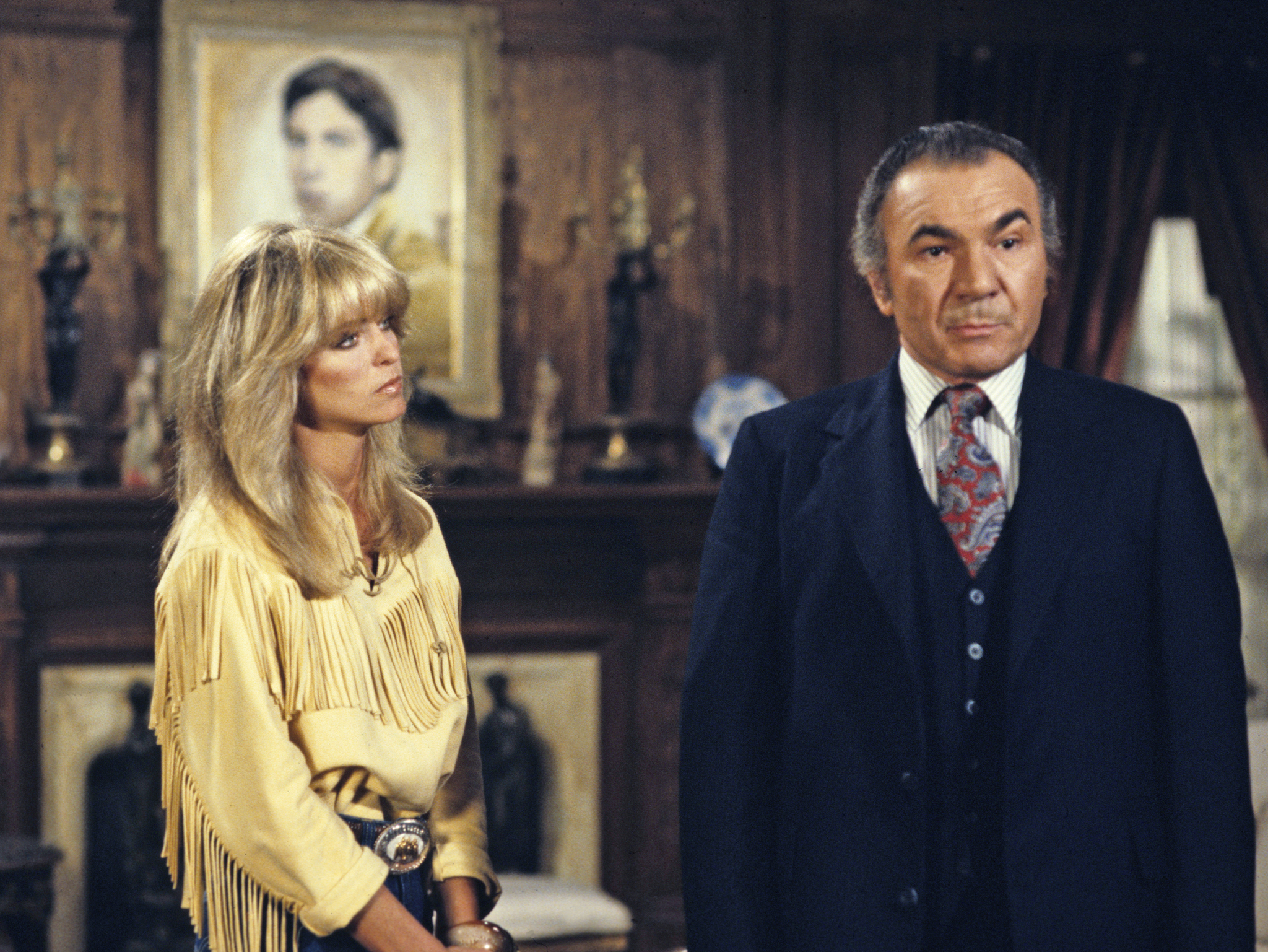 Farrah Fawcett and John Colicos in Charlie's Angels (1976)