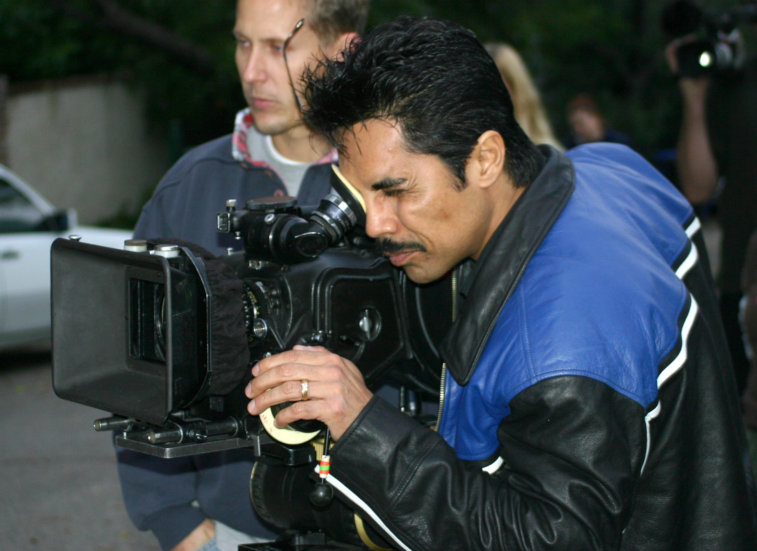 Art Camacho on set of Crooked