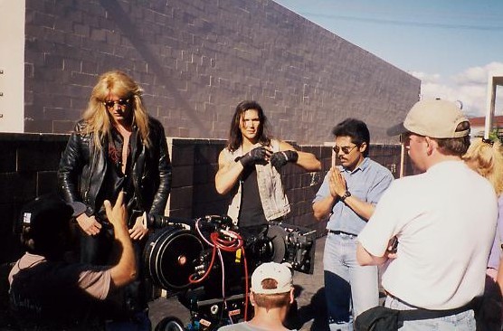 Art Camacho directing Sebastian Bach on set of Point Doom