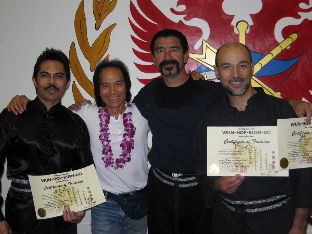 Sifu Eric Lee, Manuel Sanchez, Peter Charros and Art Camacho (3rd degree Promotion in Wun Hop Kuen Do)