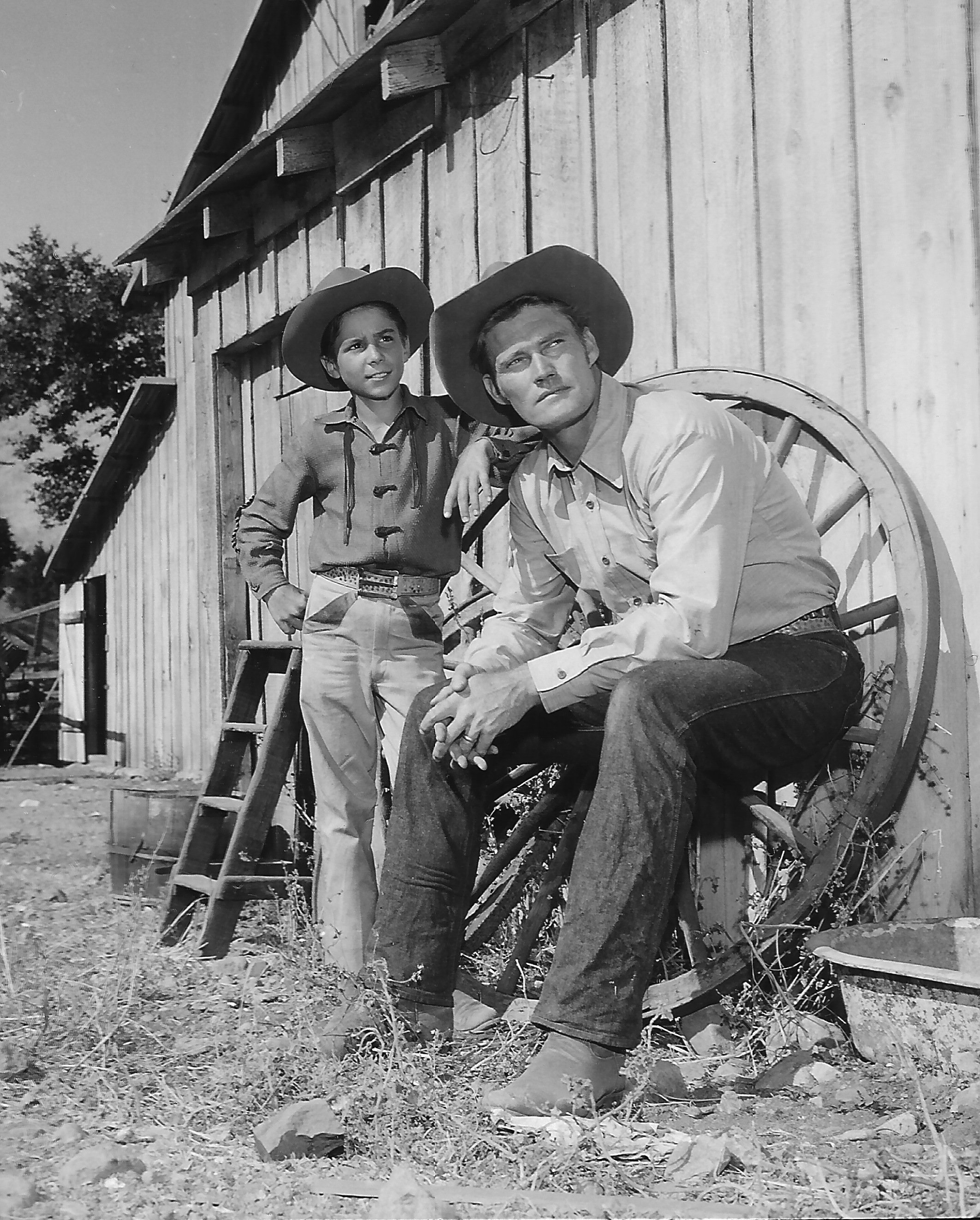 Connors and Crawford at 20th Century Fox Ranch (now known as Malibu Creek State Park) in 1958.