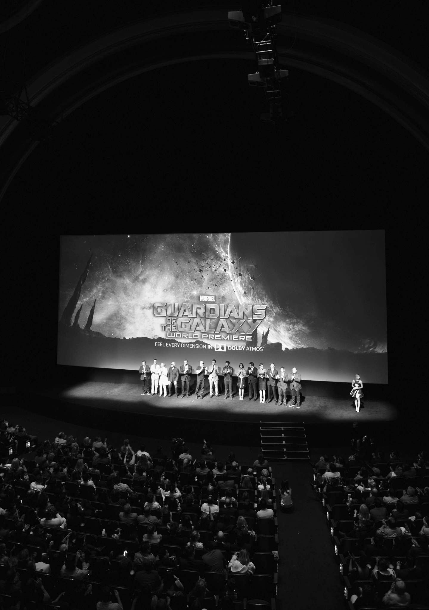 Glenn Close, Benicio Del Toro, Vin Diesel, Bradley Cooper, Louis D'Esposito, Kevin Feige, Sean Gunn, Chris Pratt, Michael Rooker, Zoe Saldana, Dave Bautista, Lee Pace and Karen Gillan at event of Galaktikos sergetojai (2014)