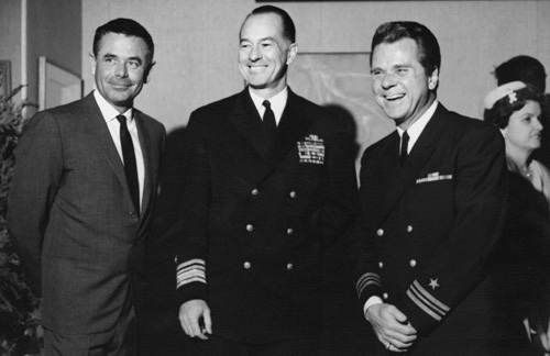 Glenn Ford, Rear Admiral W.P. Mack and Jackie Cooper circa 1961