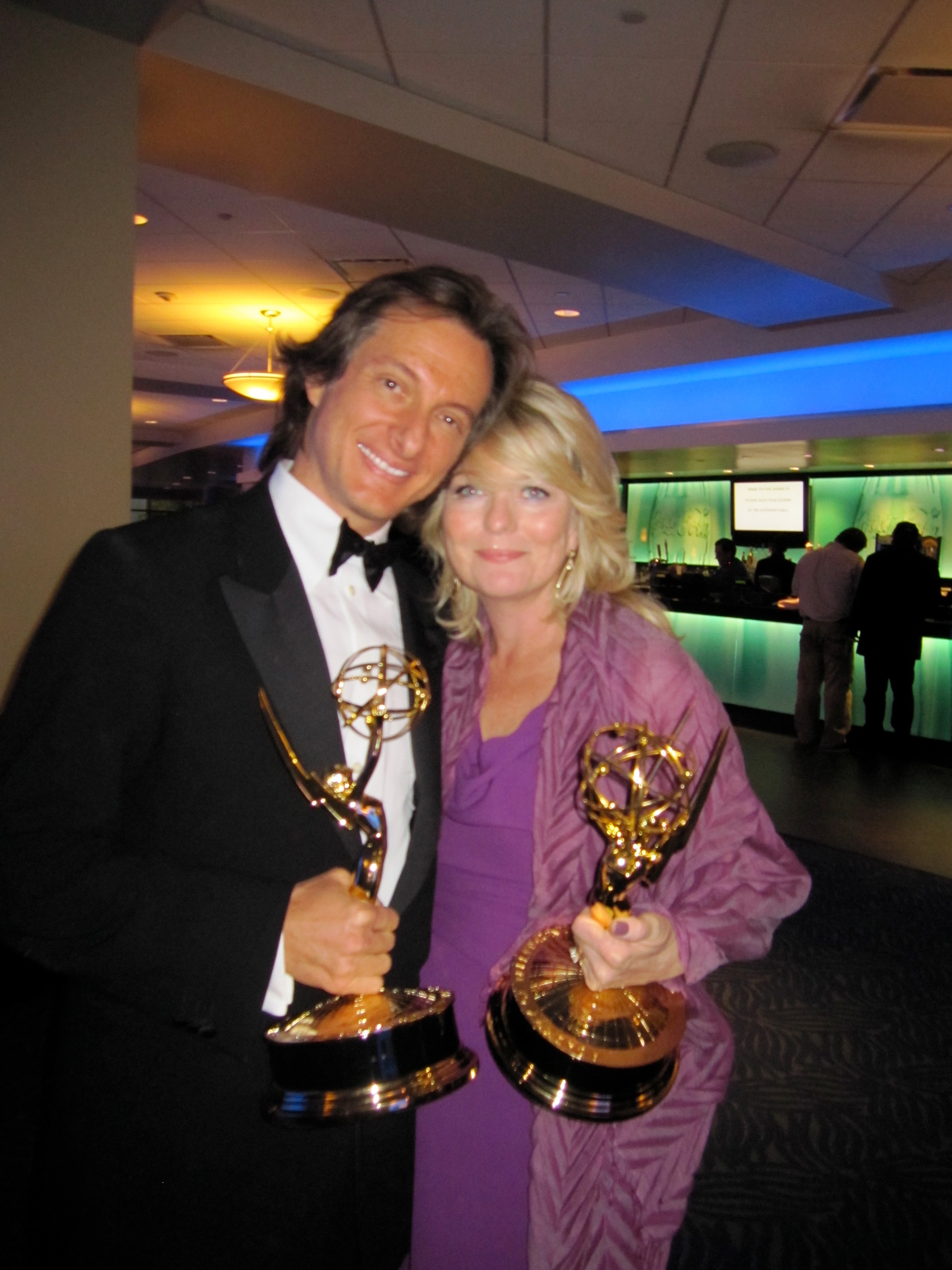 Bill Corso and Vivian Baker celebrate their EMMY win for HBO's Grey Gardens.