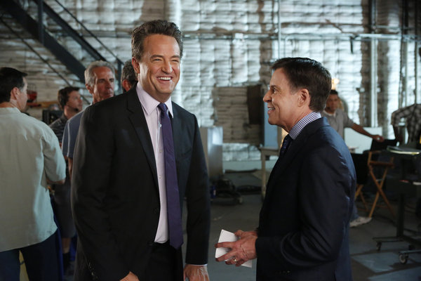 Still of Matthew Perry and Bob Costas in Go On: Any Given Birthday (2012)