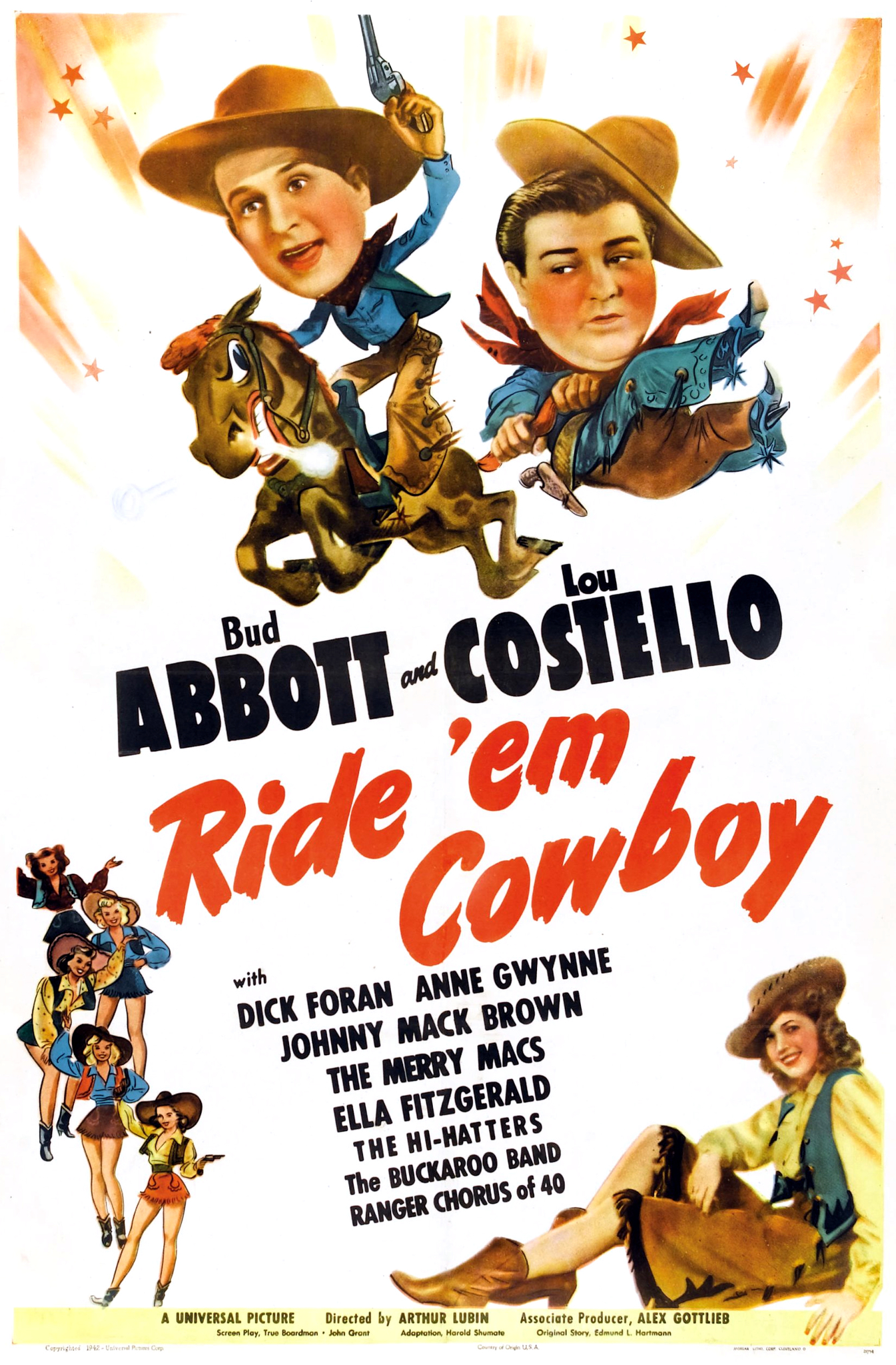 Bud Abbott, Lou Costello and Anne Gwynne in Ride 'Em Cowboy (1942)