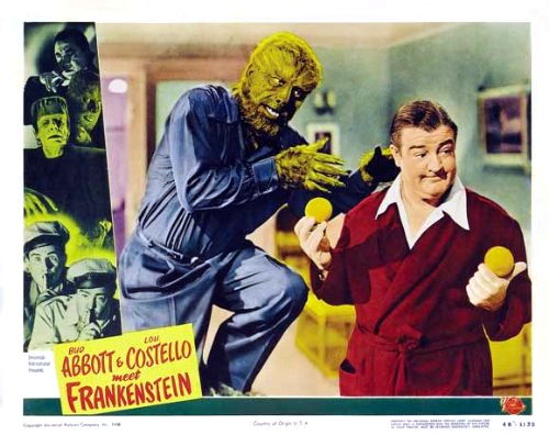 Lon Chaney Jr. and Lou Costello in Bud Abbott Lou Costello Meet Frankenstein (1948)