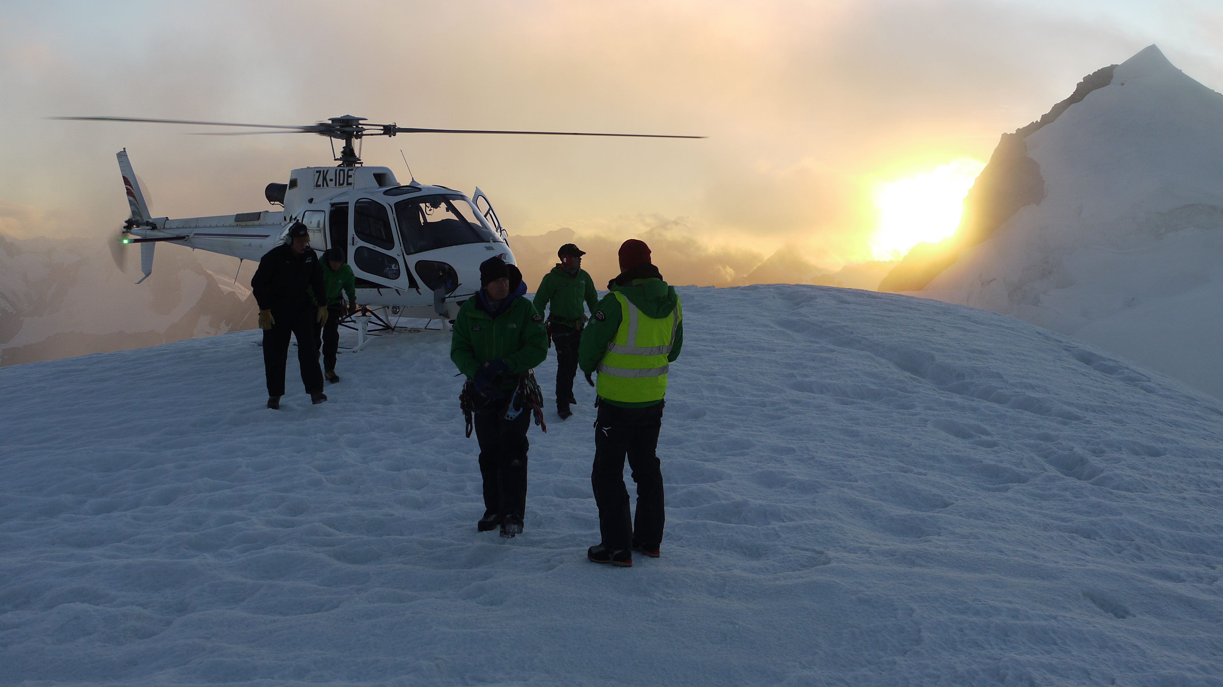 Helicopter at dawn during filming of Beyond the Edge
